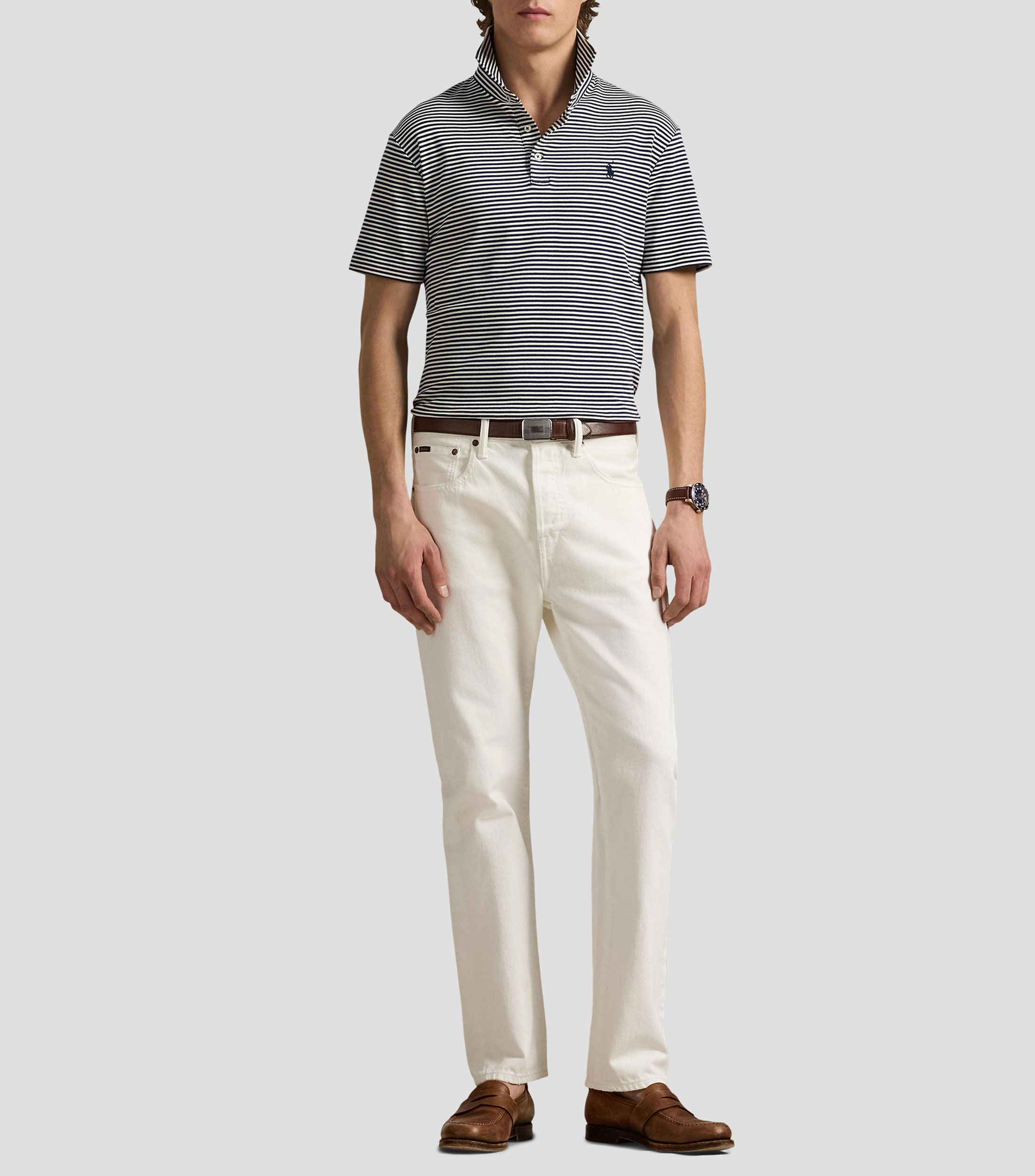 Playera tipo polo manga corta con rayas Hombre